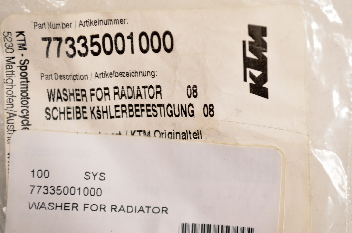 OEM KTM 77335001000 Radiator Washer Qty 2 NOS