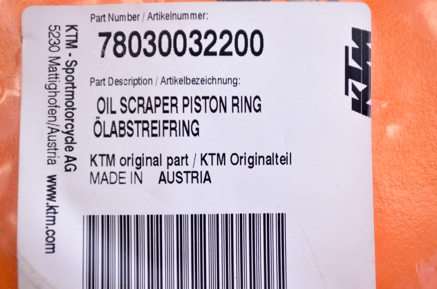 New OEM KTM Oil Scraper Piston Ring NOS