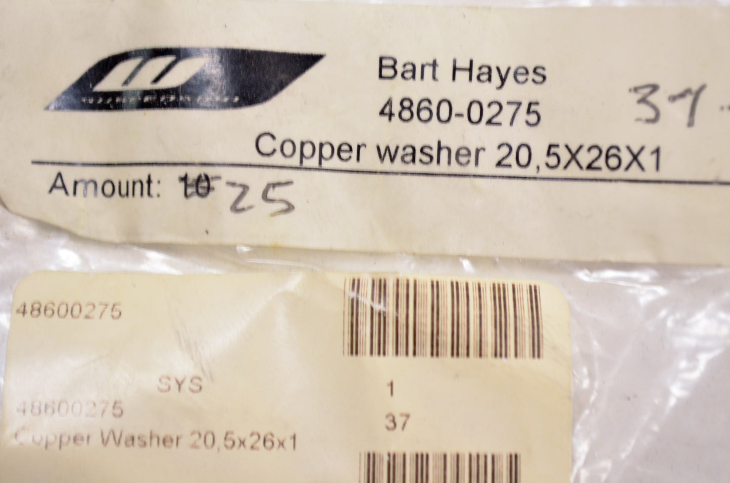 OEM KTM 48600275 Copper Washer 20.5x26x1 NOS