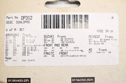 New DP Brakes Dunlopad Sintered Brake Pad Pair NOS