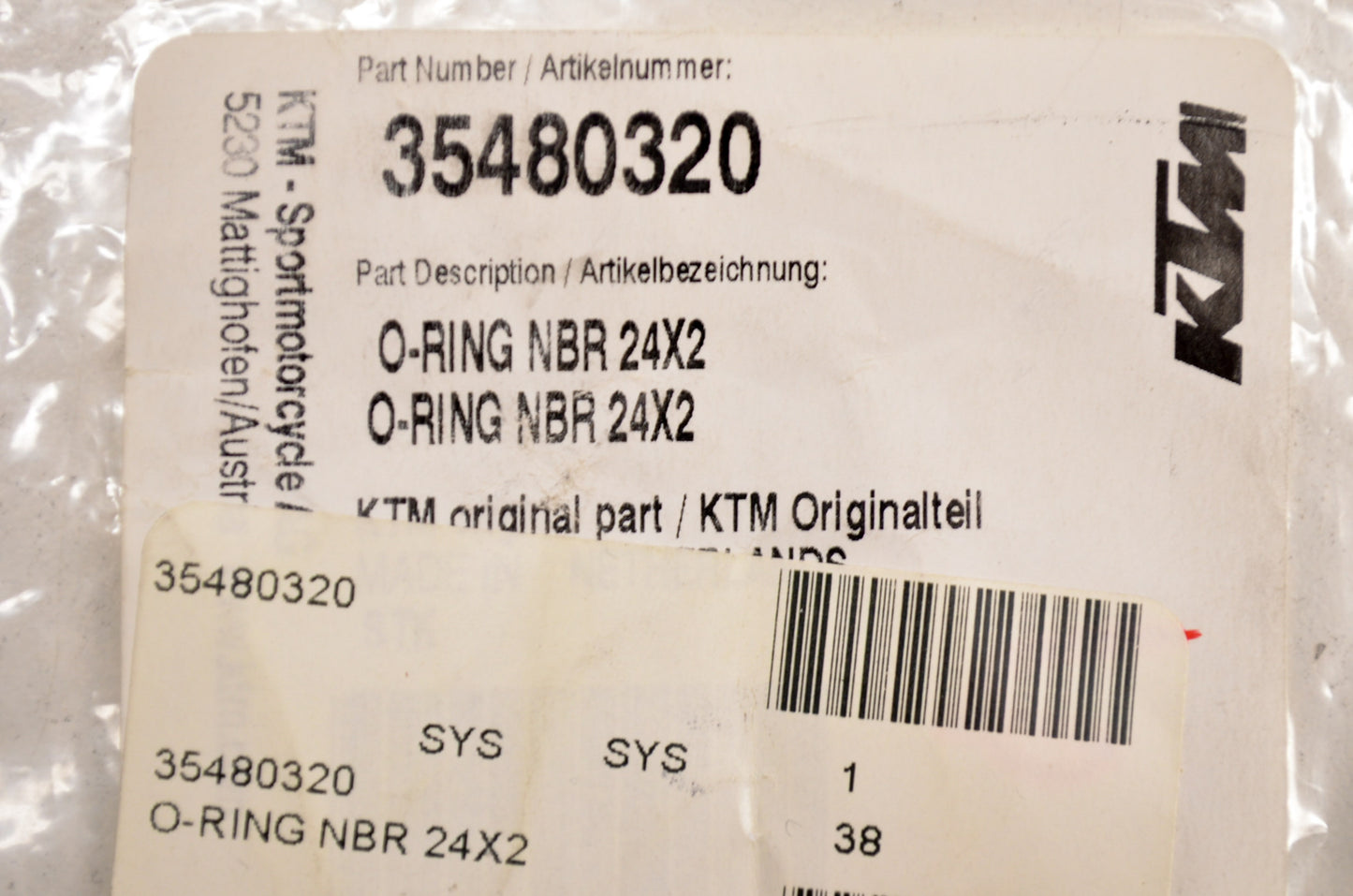 OEM KTM 35480320 O-Ring NBR 24X2 NOS