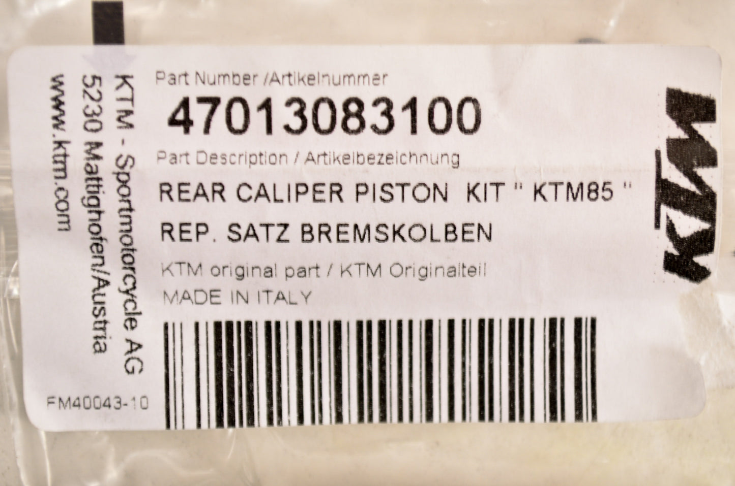 OEM KTM 47013083100 Brake Piston Repair Kit NOS
