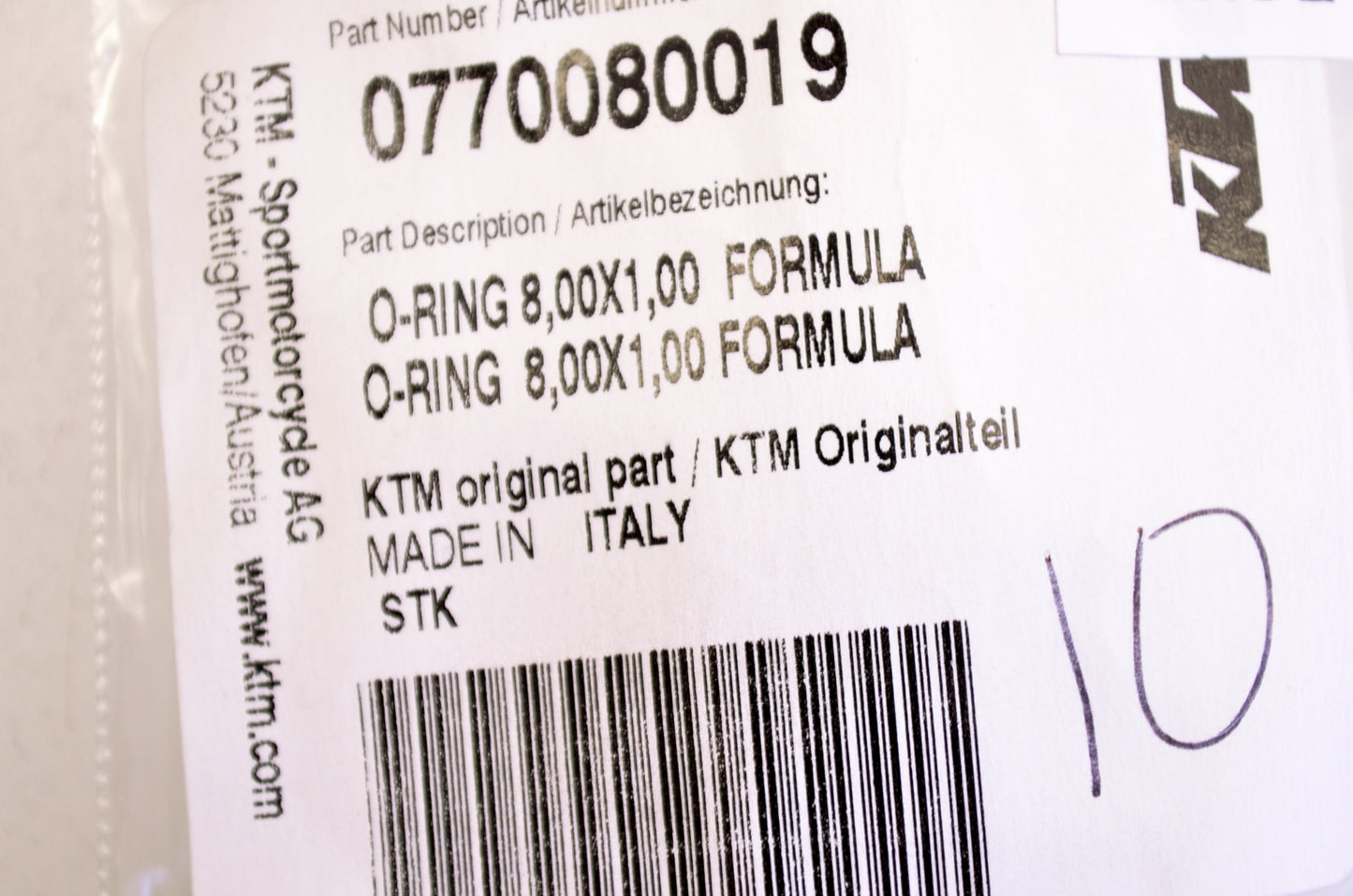 OEM KTM 770080019 O-Ring 8.00X1.00 Formula NOS