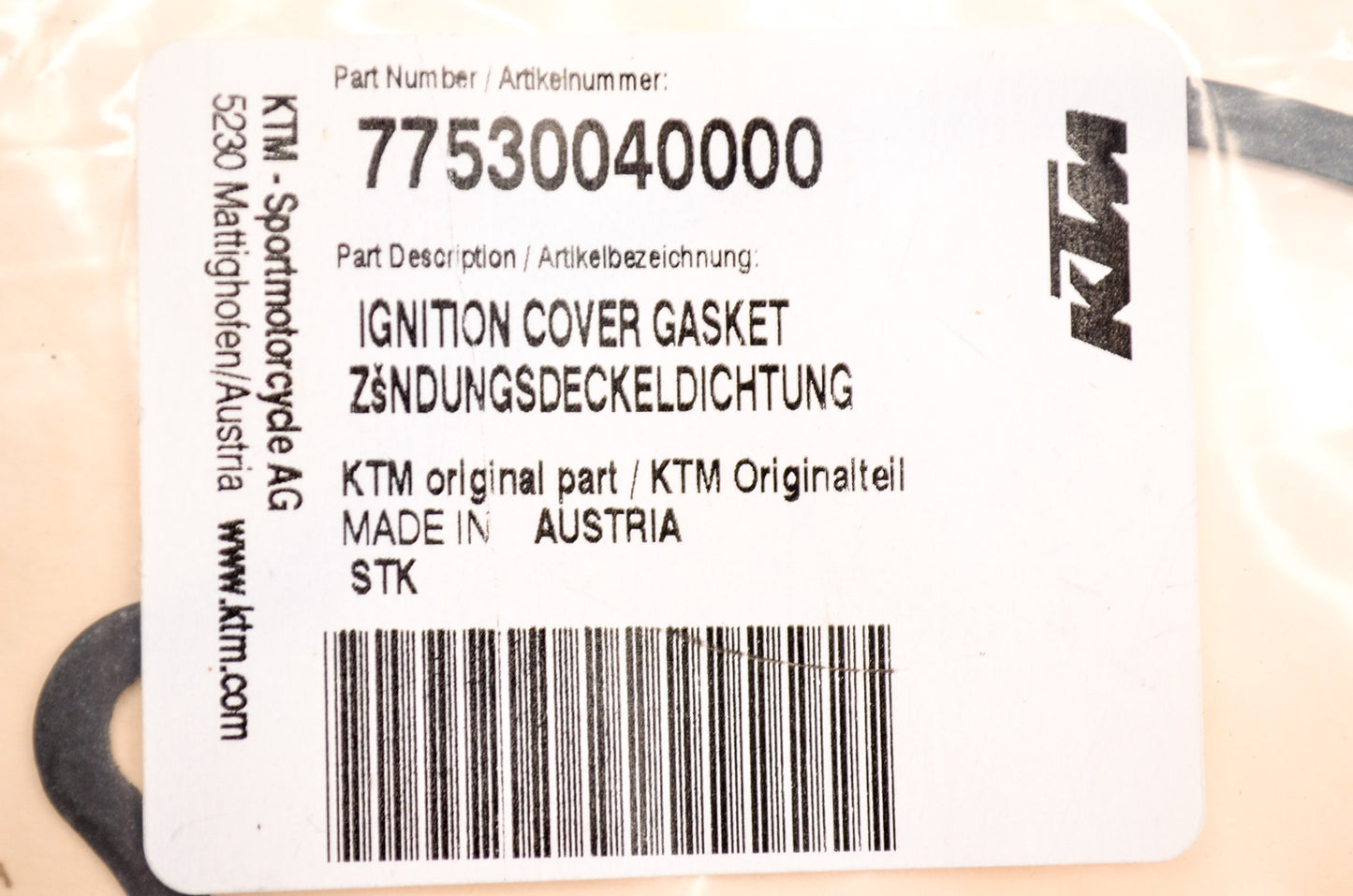 OEM KTM 77530040000 Ignition Cover Gasket NOS