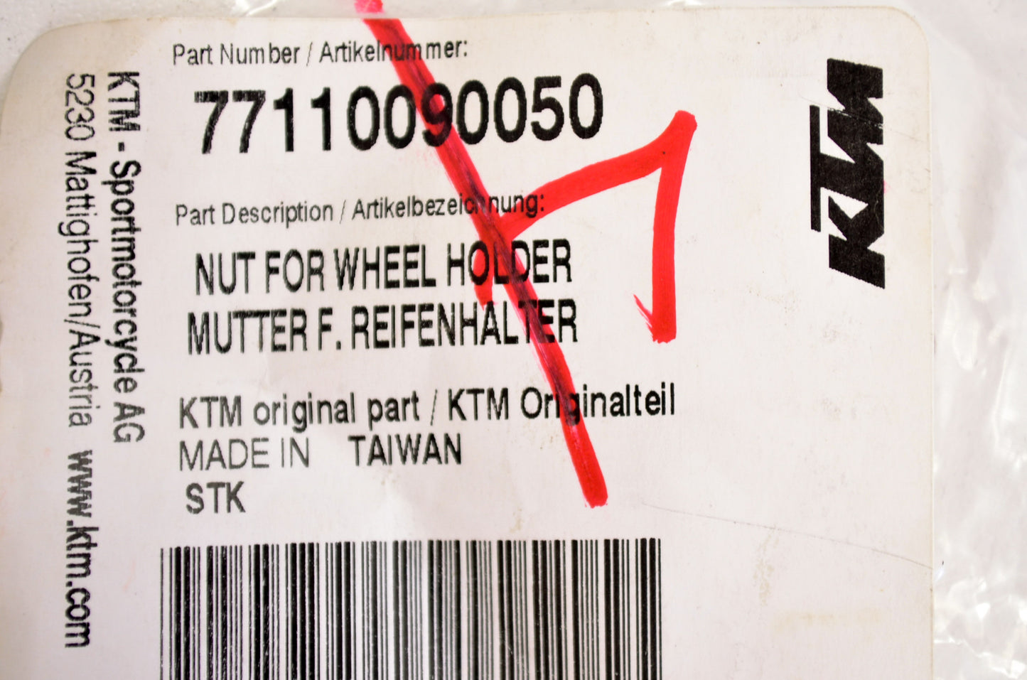 OEM KTM 77110090050 Wheel Holder Nut NOS