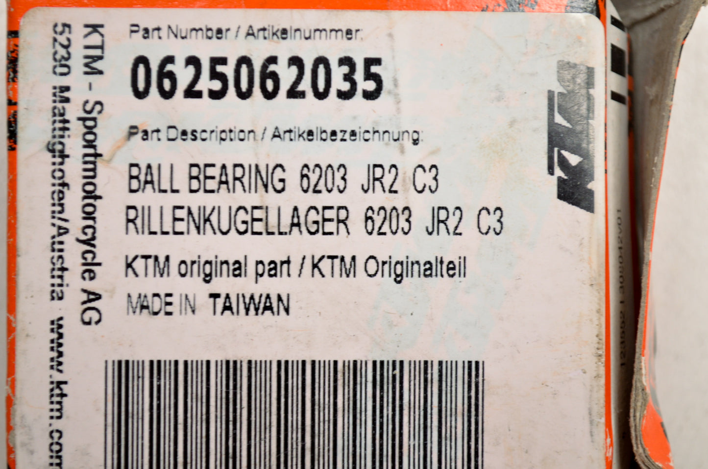 OEM KTM 625062035 Ball Bearing 6203 JR2 C3 NOS