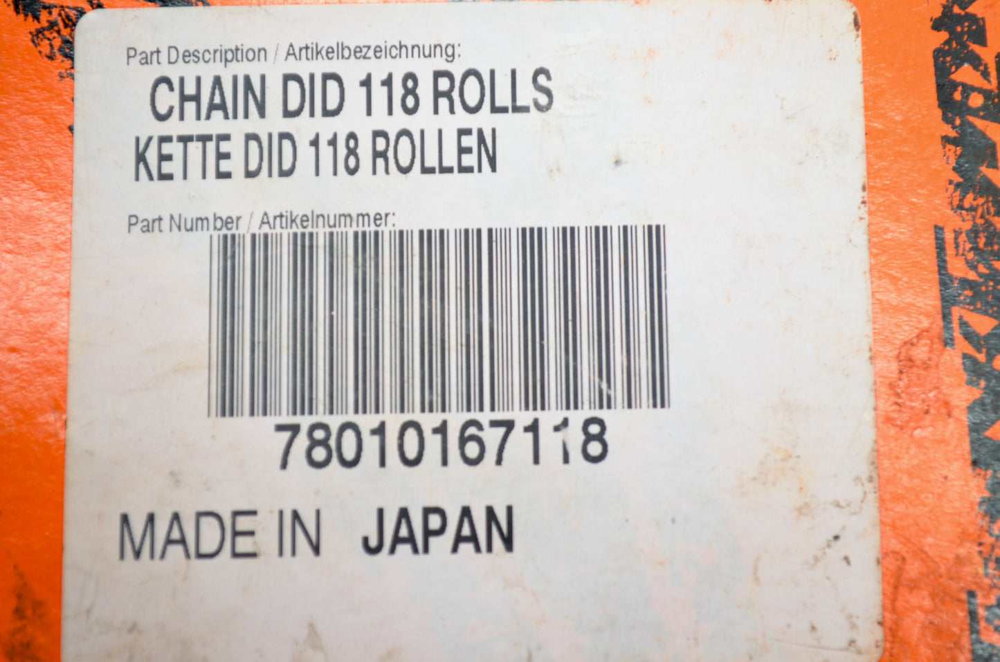 OEM KTM 78010167118 DID Chain 118 Links NOS