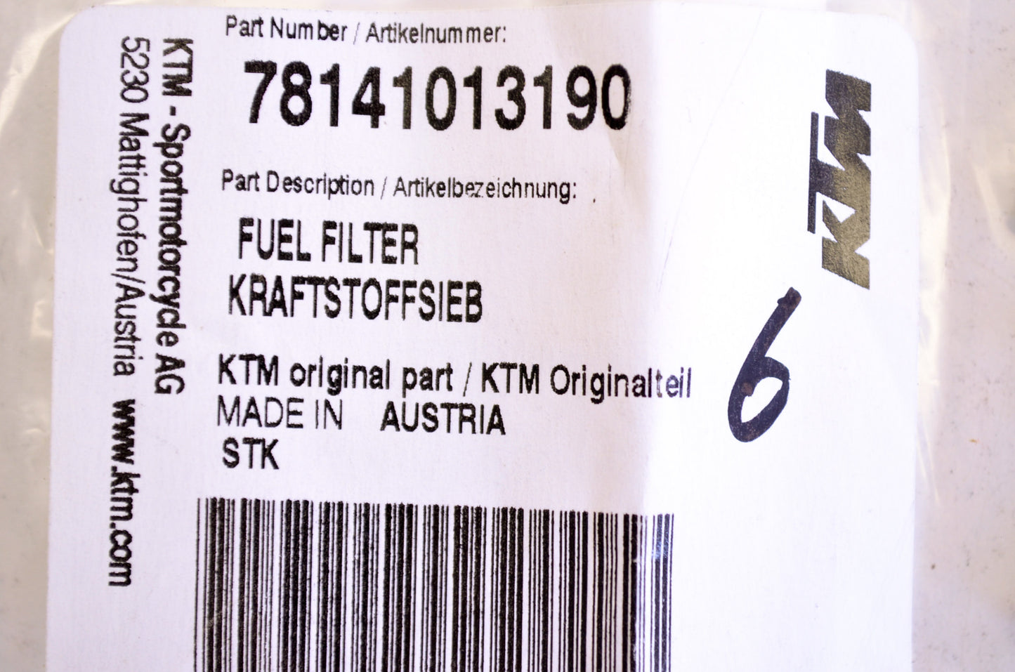 OEM KTM 78141013190 Fuel Filter NOS