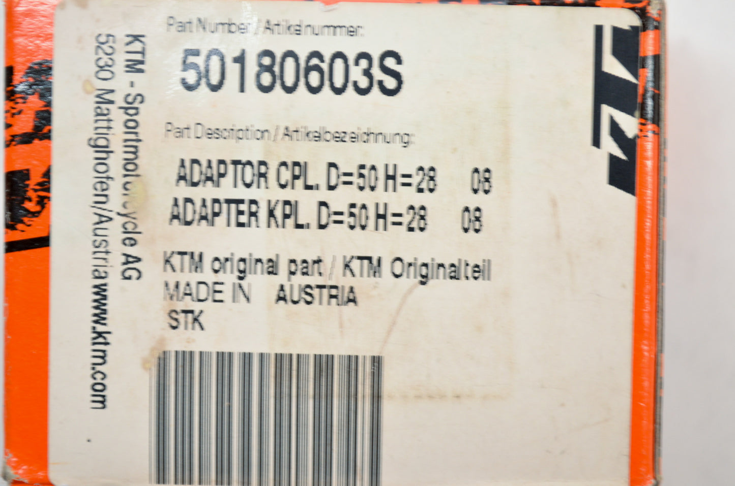 OEM KTM 50180603S Shock Adaptor D50 H28 NOS