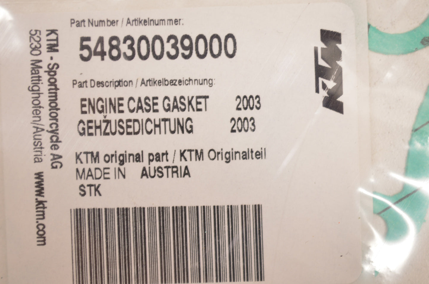 OEM KTM 54830039000 Engine Case Gasket NOS