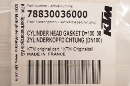 OEM KTM 78830036000 Cylinder Head Gasket D=100 NOS