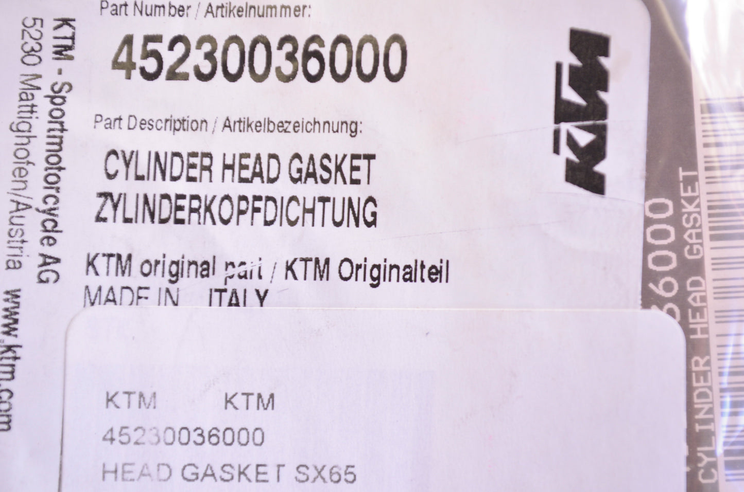 OEM KTM 45230036000 Cylinder Head Gasket NOS