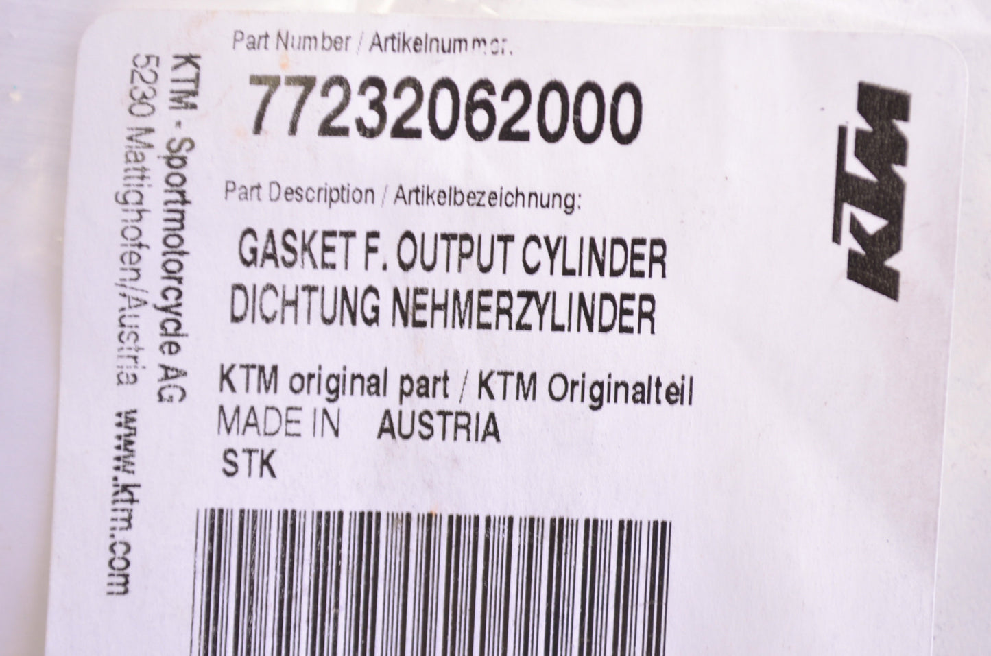 OEM KTM 77232062000 Output Cylinder Gasket NOS