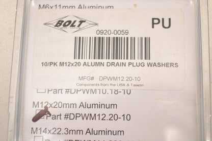 New Bolt Aluminum Drain Plug Washer 12x20 QTY 9 NOS