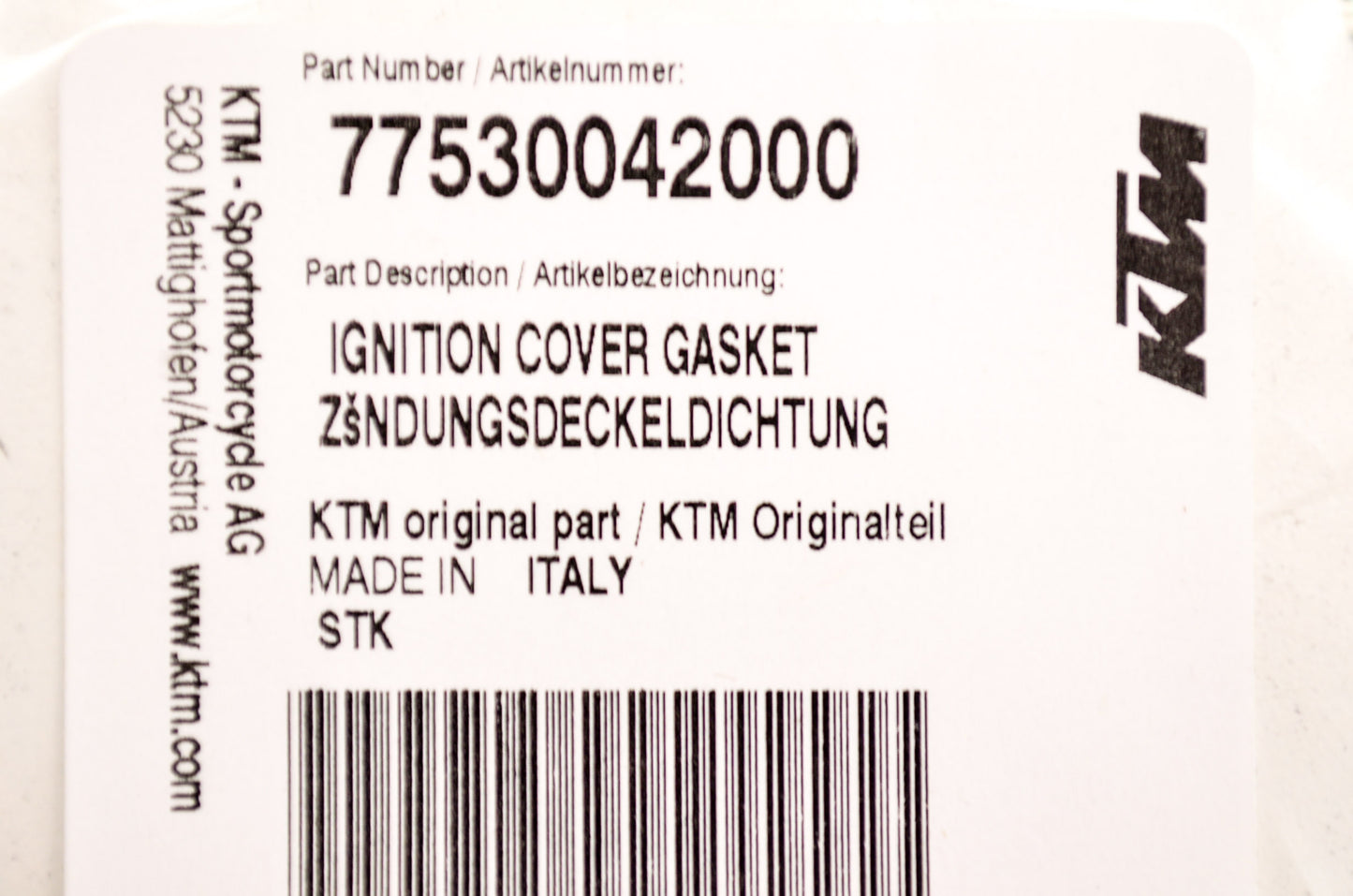 OEM KTM 77530042000 Ignition Cover Gasket NOS
