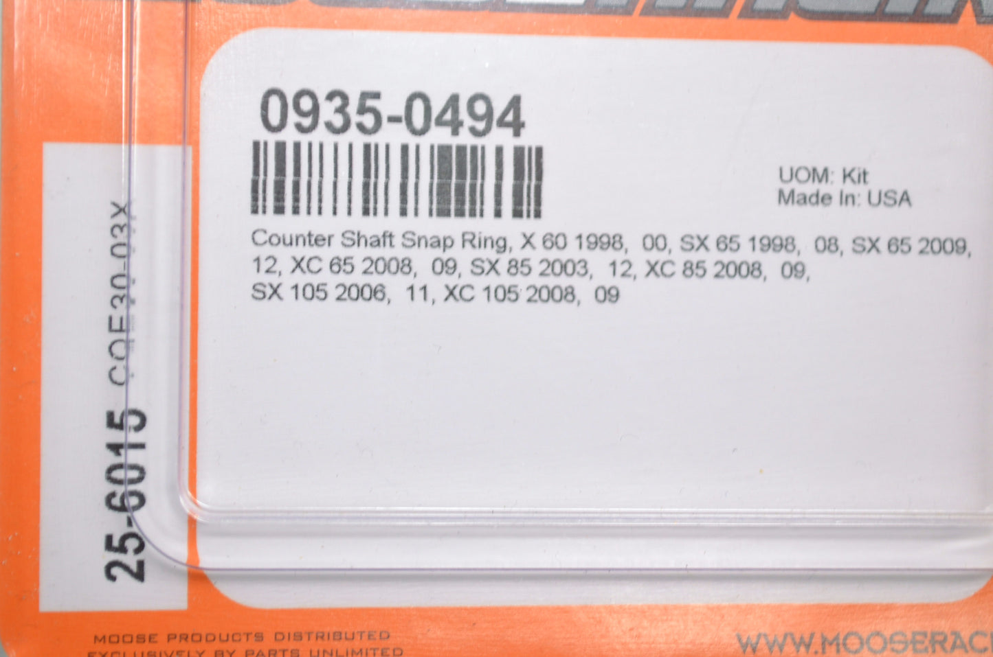 Moose Racing 0935-0494, 25-6015 Counter Shaft Snap Ring NOS
