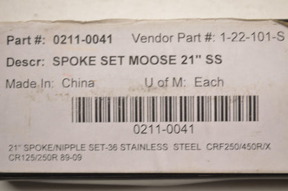 Stainless Steel Spoke Kit 21' 89-09 CRF250/450R/X, CR125/250R. NOS