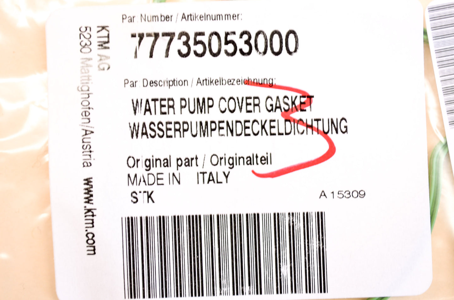 OEM KTM 77735053000 Water Pump Cover Gasket
