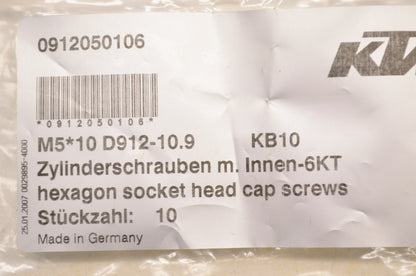 OEM KTM 912050106 Allen Head Screw M5X10 DIN912 Qty 2 NOS
