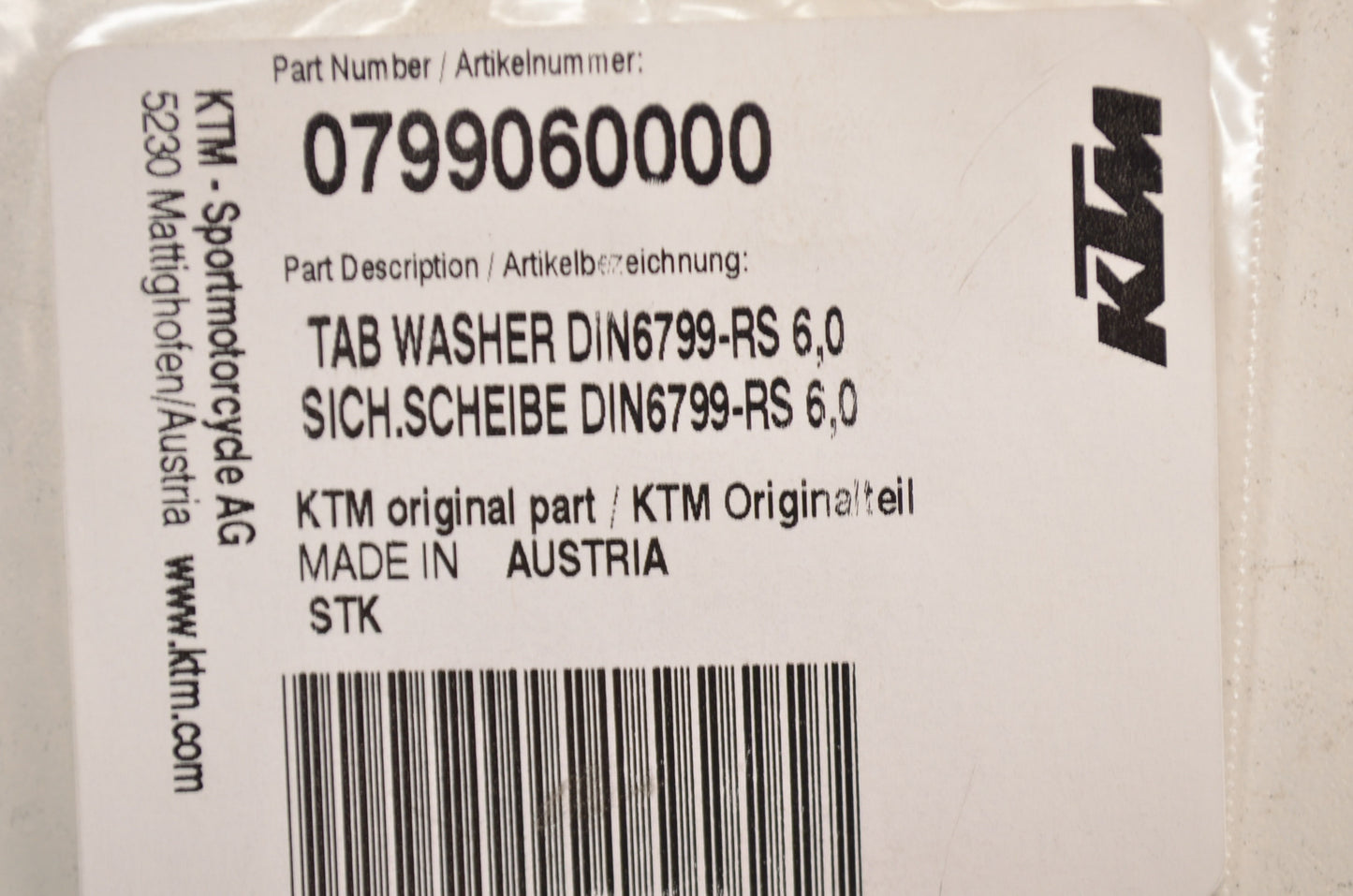 OEM KTM 799060000 Tab Washer Qty 4 NOS