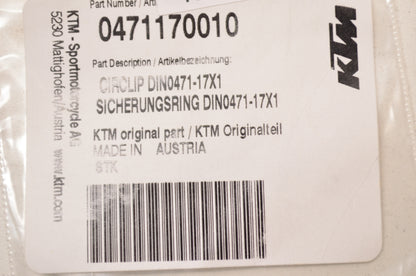 OEM KTM 471170010 Circlip 17x1 NOS
