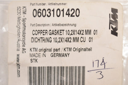 OEM KTM 603101420 Copper Gasket 10.2x14x2 NOS