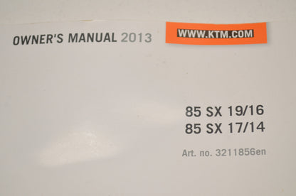 New OEM KTM Owner's Manual 2013 85 SX NOS