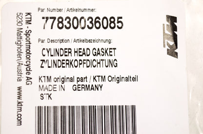 OEM KTM 77830036085 Cylinder Head Gasket NOS