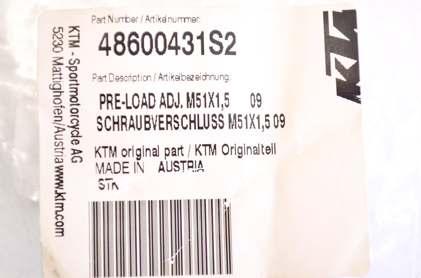 New OEM KTM Pre-Load Adjuster M51x1.5 NOS