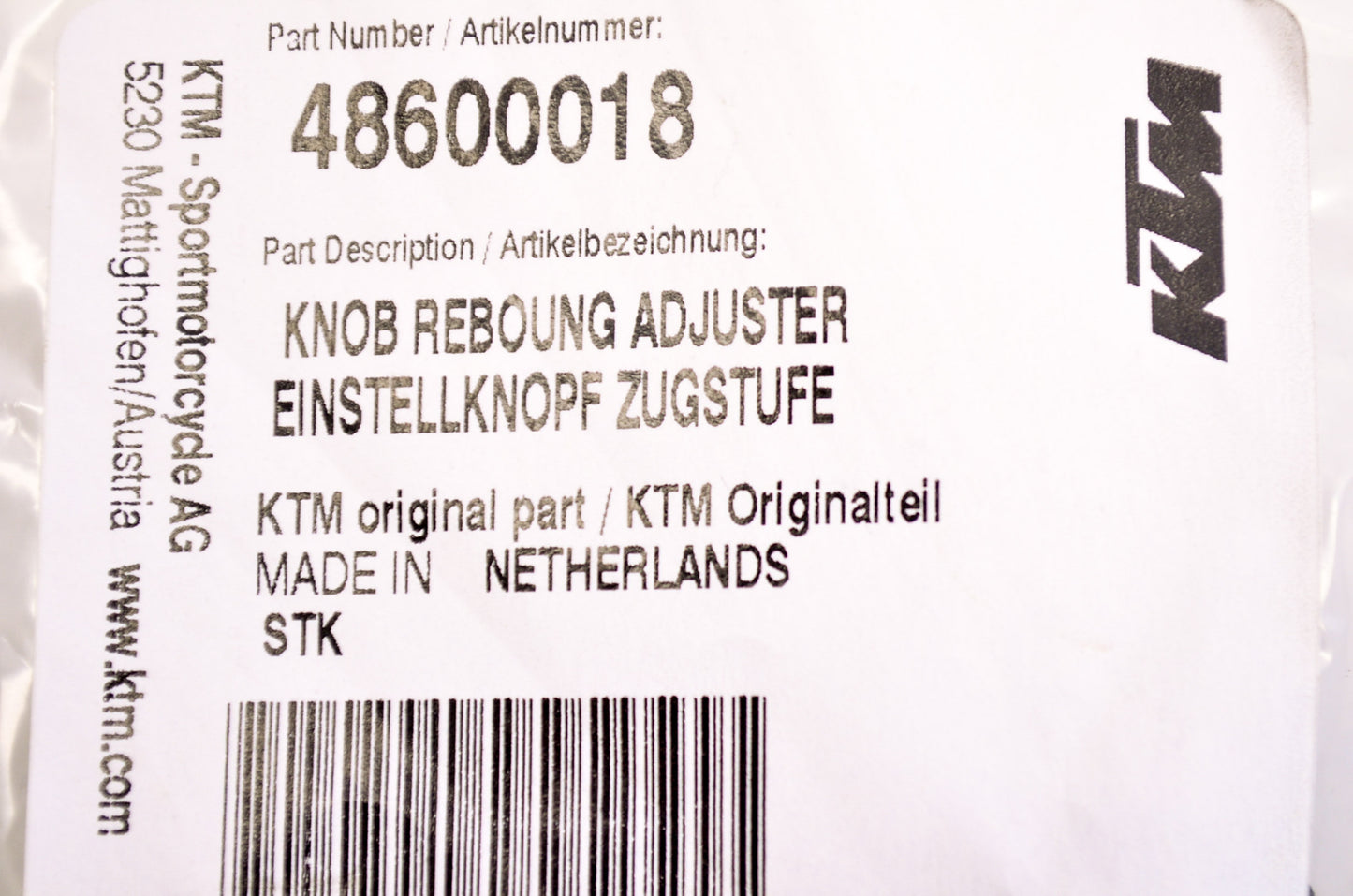 OEM KTM 48600018 Rebound Adjuster Knob NOS