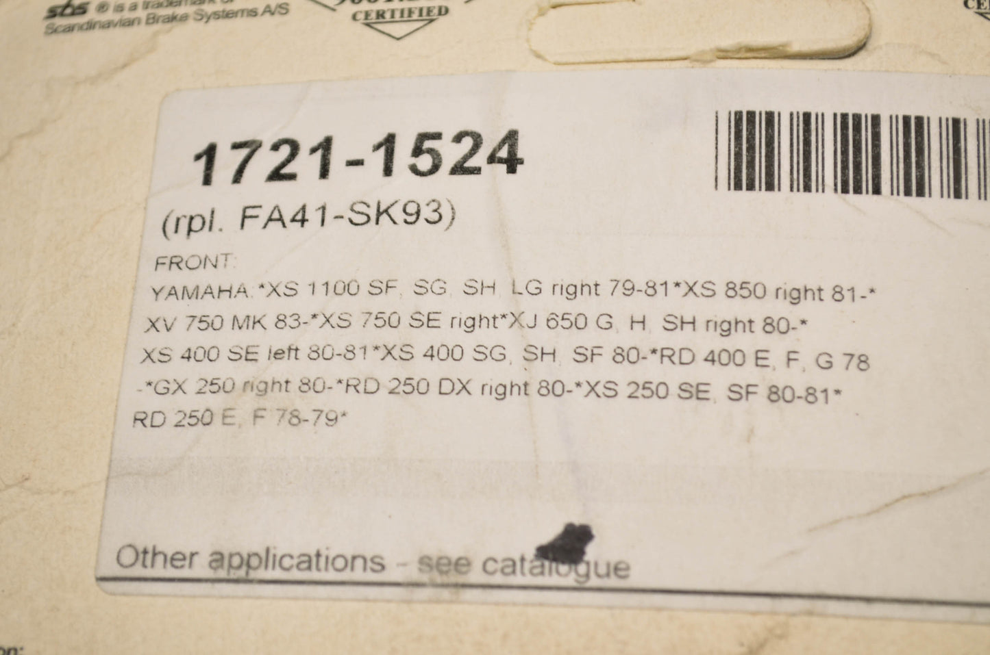 SBS 1721-1524, FA41 Ceramic Front Brake Pad Pair NOS