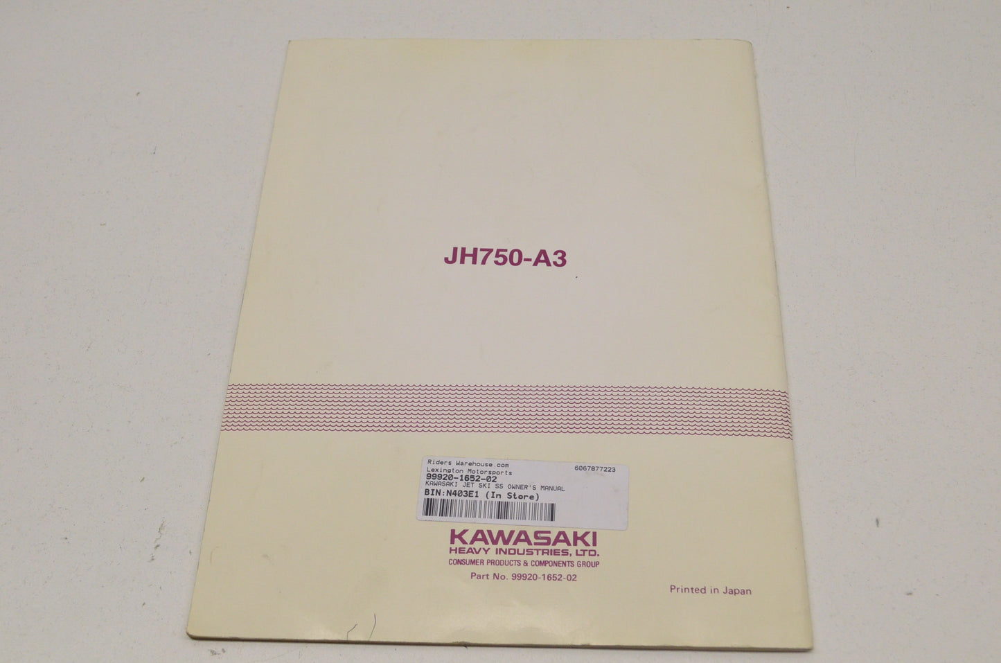 OEM Kawasaki 99920-1652-02 Jet Ski SS JH750-A3 Owner's Manual JH750-A3