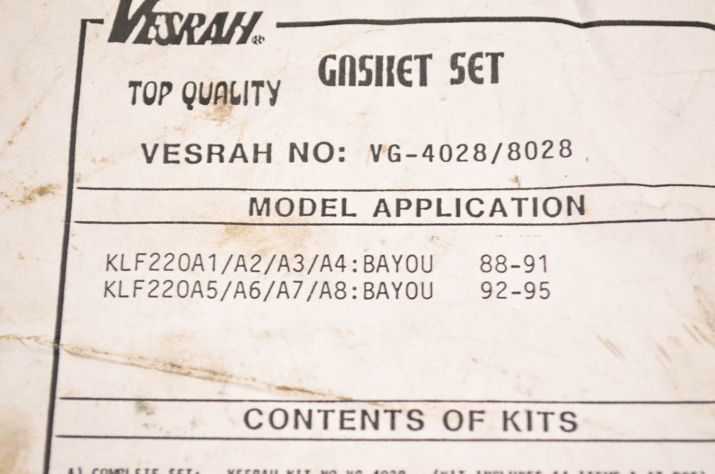 Vesrah VG-8028 Top End Gasket Kit NOS