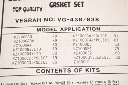 New Vesrah Gasket Kit Kawasaki NOS