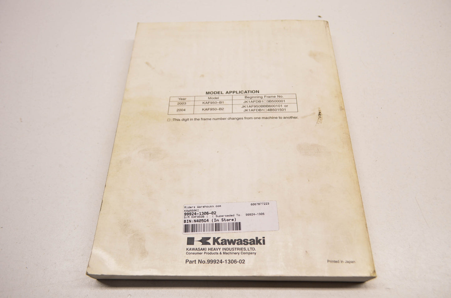 OEM Kawasaki 99924-1306-02 Service Manual KAF950B NOS