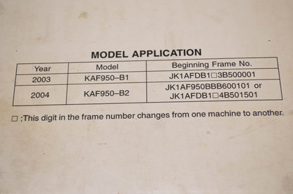 OEM Kawasaki 99924-1306-02 Service Manual KAF950B NOS