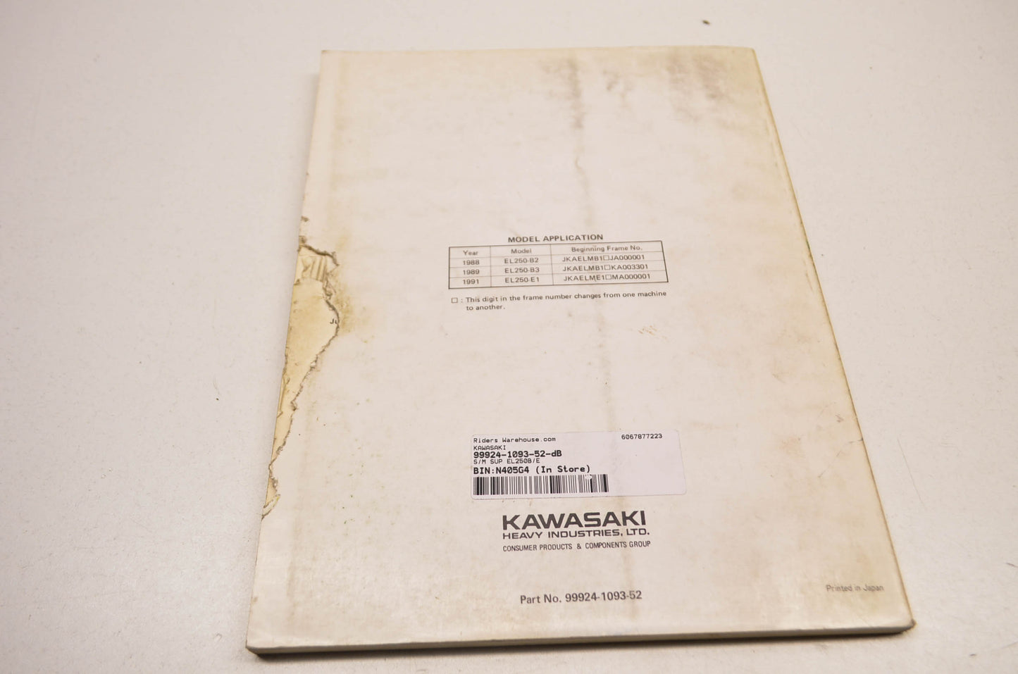 OEM Kawasaki 99924-1093-52 Service Manual Supplement EL250B/E