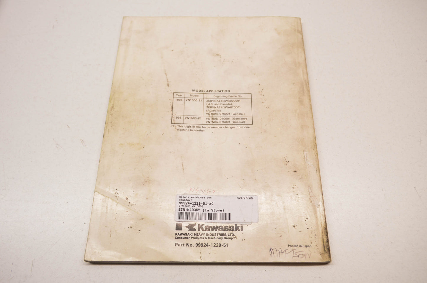 OEM Kawasaki 99924-1229-51 Service Manual Supplement VN1500E