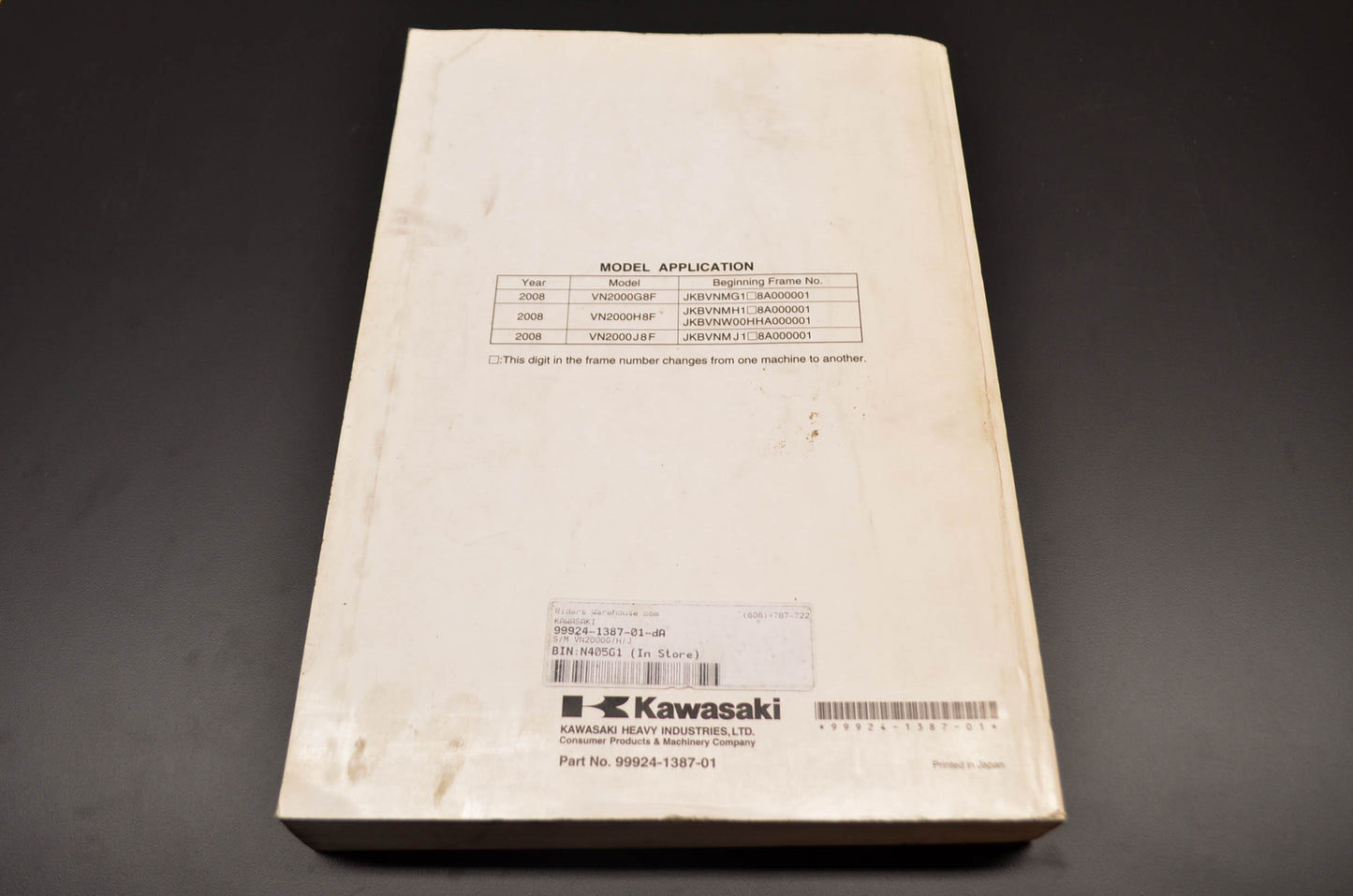 OEM Kawasaki 99924-1387-01 Service Manual VN2000J NOS