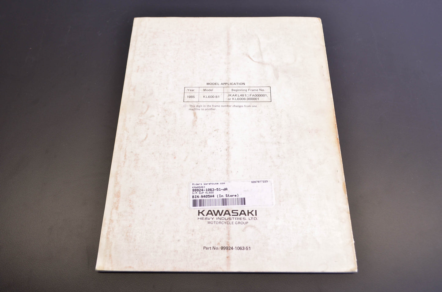 OEM Kawasaki 99924-1063-51 Service Manual Supplement KL600B