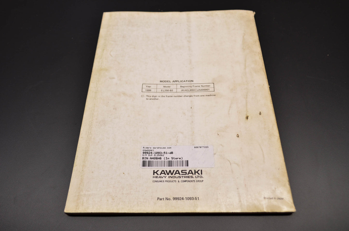 OEM Kawasaki 99924-1093-51 Service Manual Supplement EL250B/E