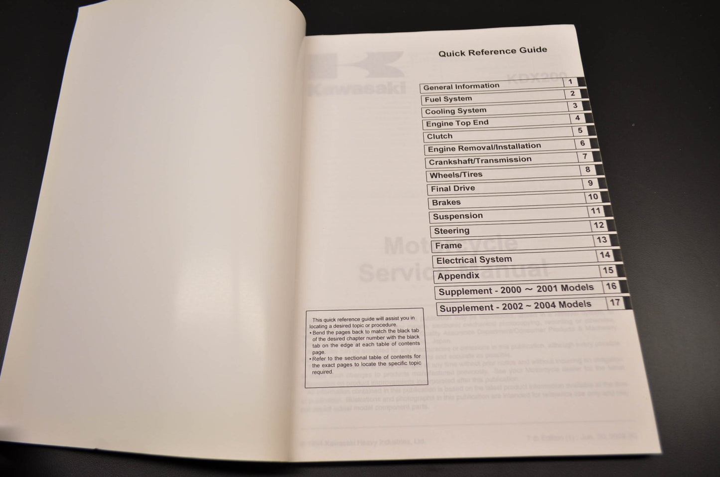 OEM Kawasaki 99924-1181-07 Service Manual KDX200H NOS