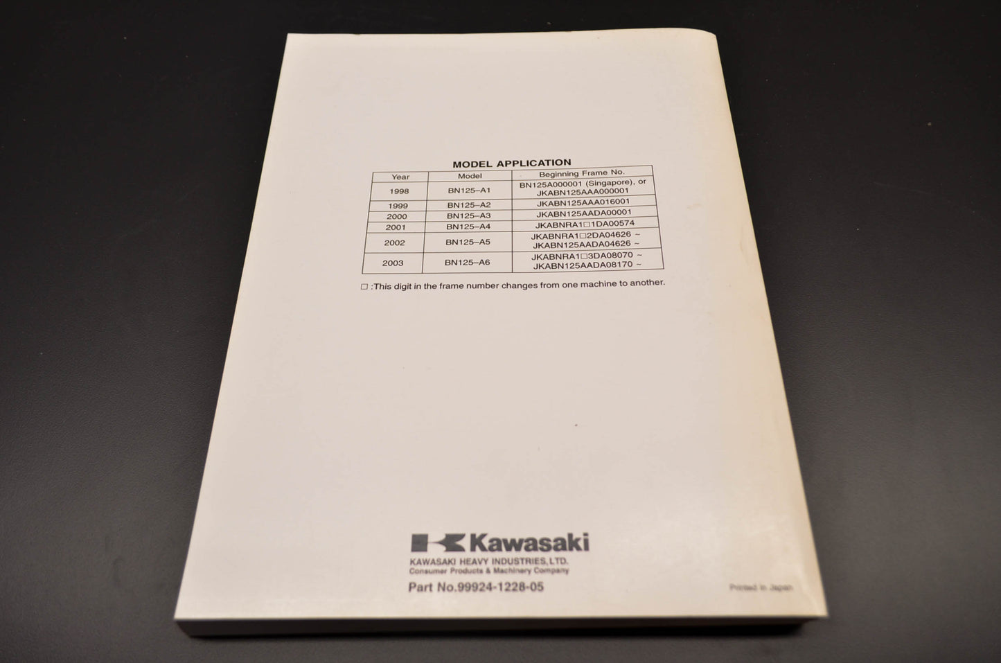 OEM Kawasaki 99924-1228-05 Service Manual BN125A NOS