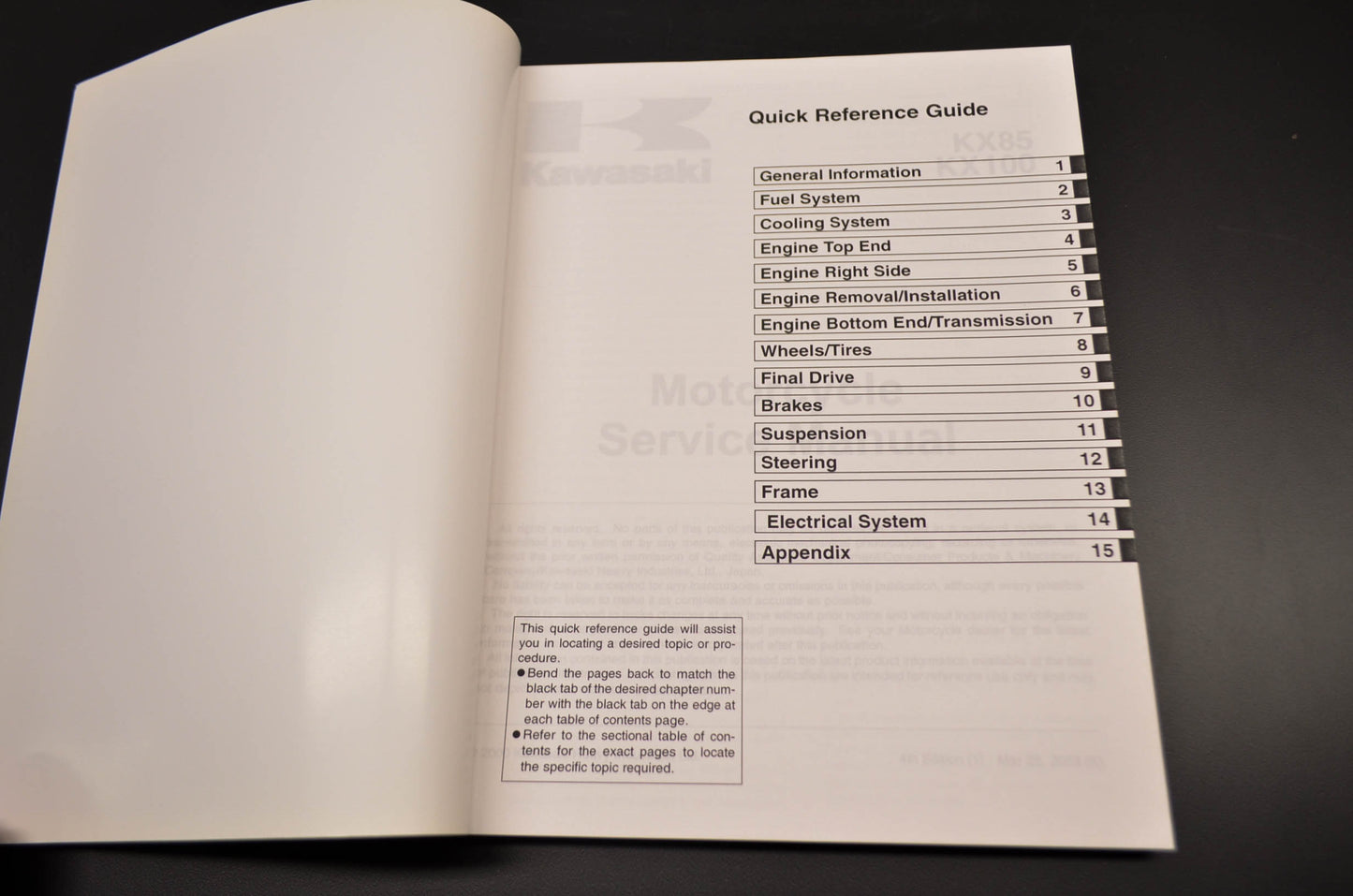 OEM Kawasaki 99924-1265-04 Service Manual KX85A/100D NOS