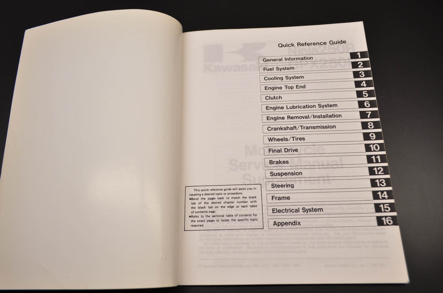 OEM Kawasaki 99924-1109-57 Service Manual Supplement EX250F