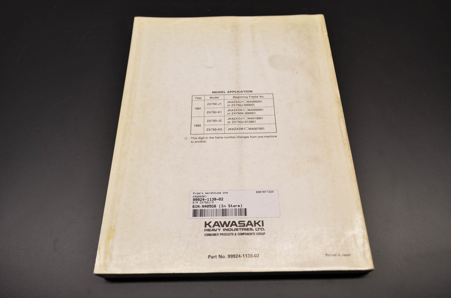 OEM Kawasaki 99924-1139-02 Service Manual ZX750J/K NOS