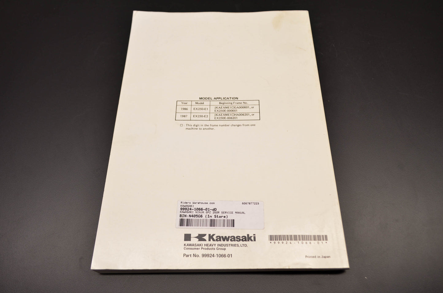 OEM Kawasaki 99924-1066-01 Service Manual EX250E/F EL250B/E NOS