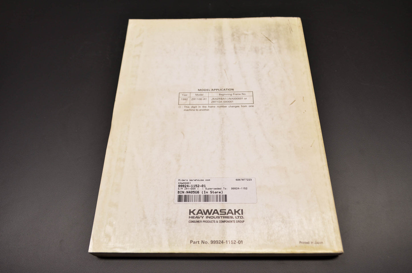 OEM Kawasaki 99924-1152-01 Service Manual ZR1100A NOS