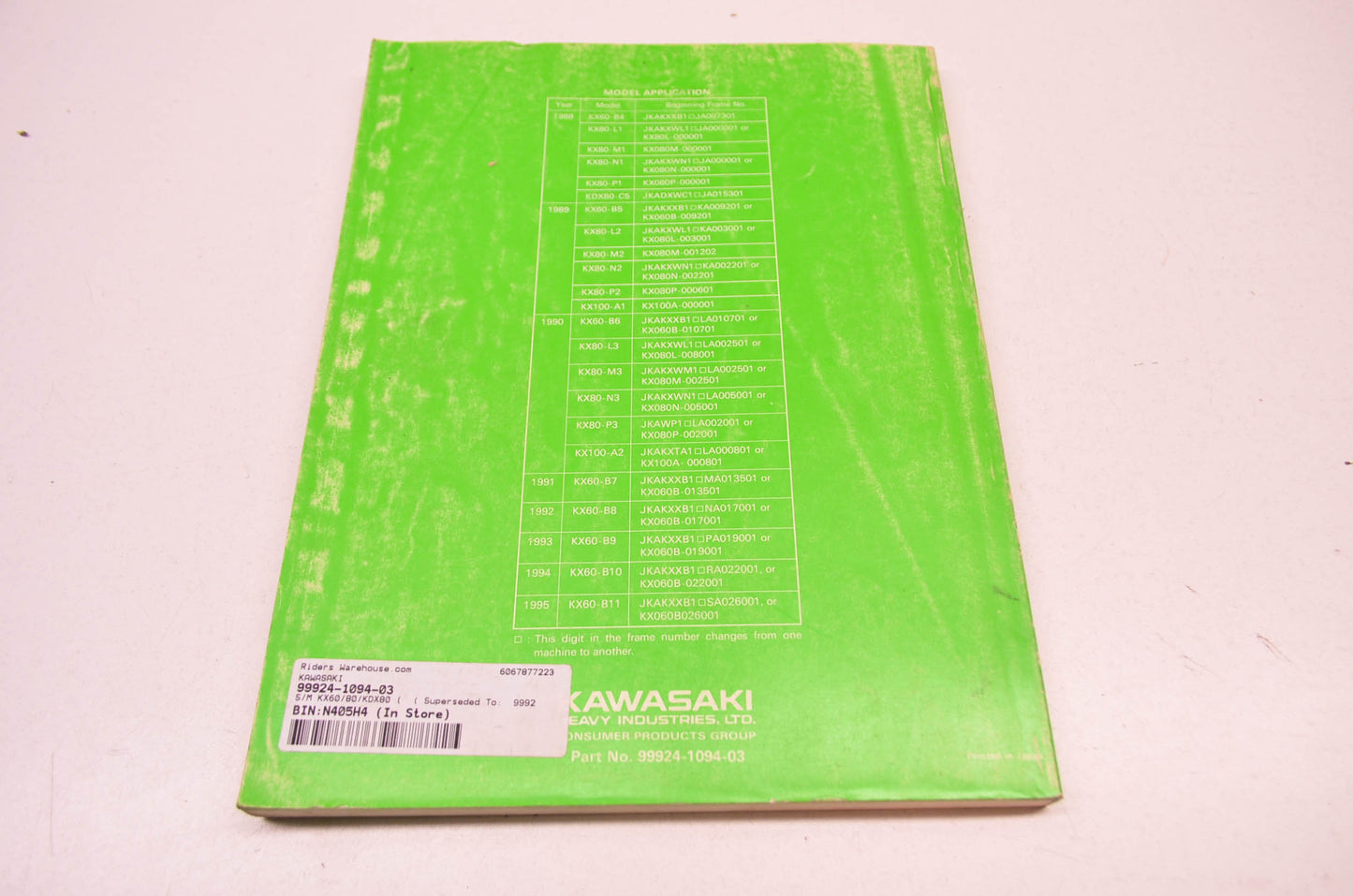 OEM Kawasaki 99924-1094-03 Service Manual KX60B