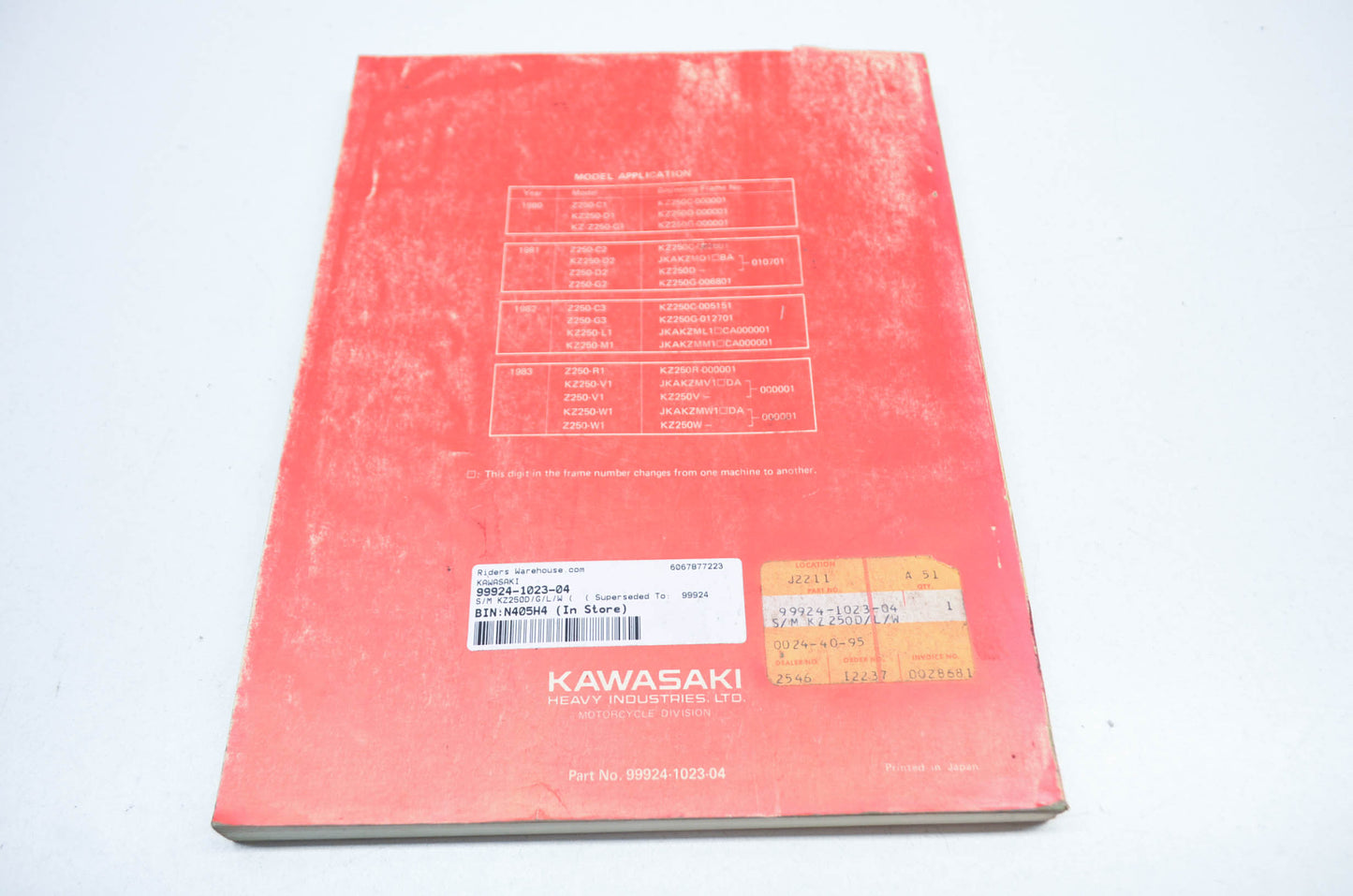 OEM Kawasaki 99924-1023-04 Service Manual KZ250D/G/L/W